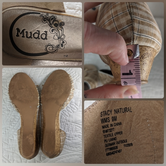 Mudd | Stacy | Cream & Tan Plaid Peep Toe Mini Wedges | Women's Size 9 - Picture 4 of 4